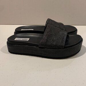Steve Madden Kasper Slides Womens Size 9 Black Platform Sandals Vacation Beach